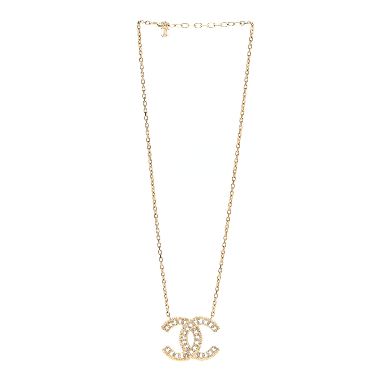 Crystal Textured CC Necklace Gold