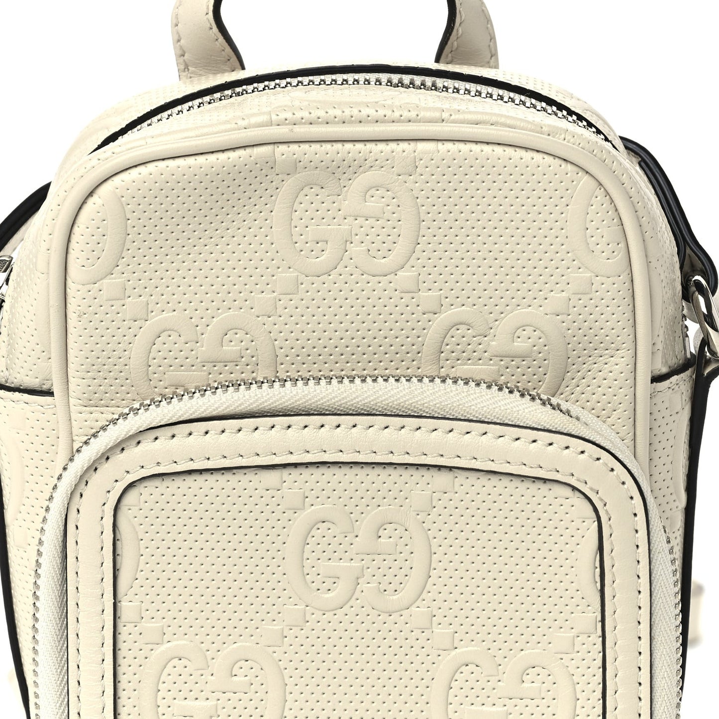 Calfskin GG Tennis Embossed Mini Double Zip Messenger Bag Mystic White