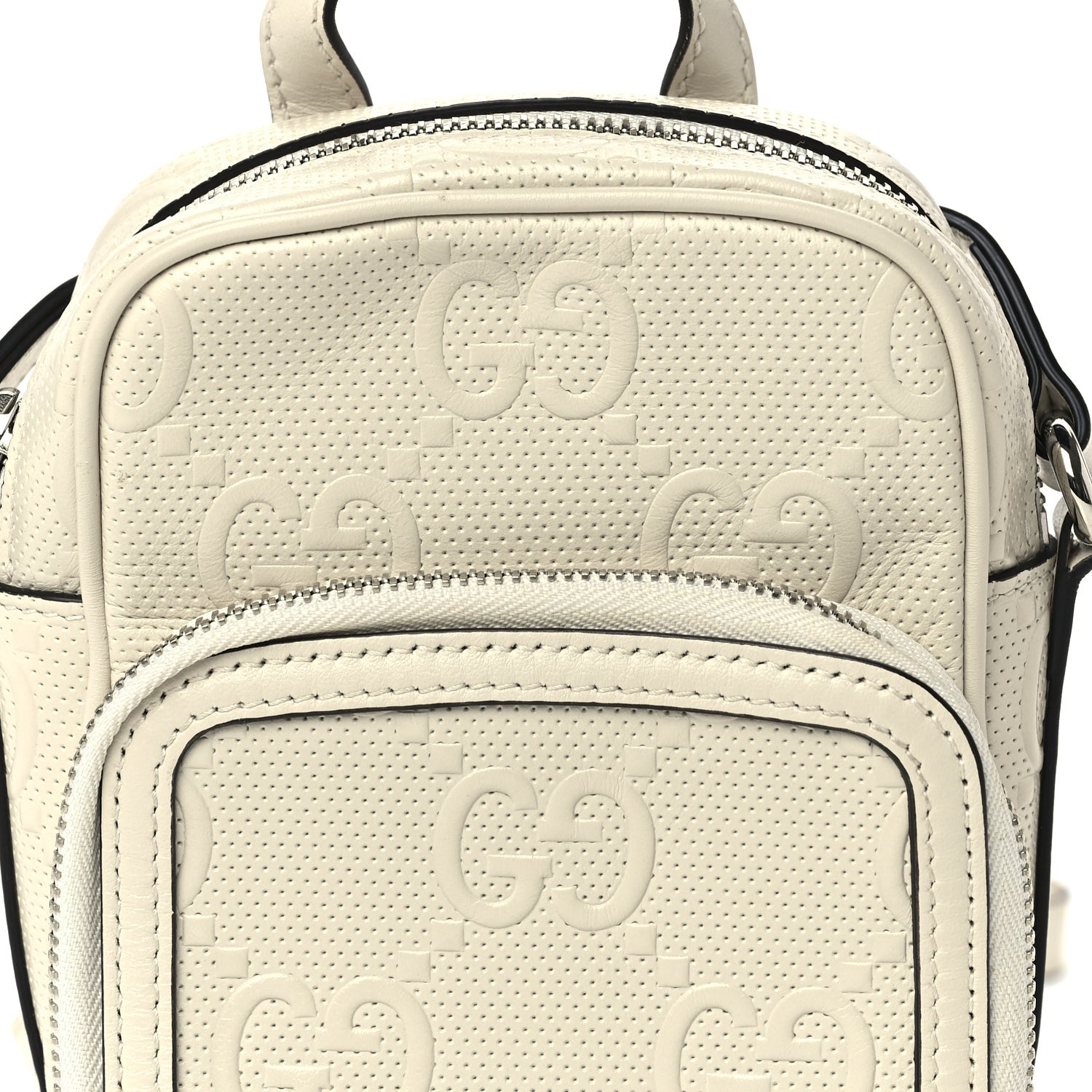 Gucci Calfskin GG Tennis Embossed Mini Double Zip Messenger Bag Mystic White 6 of 8