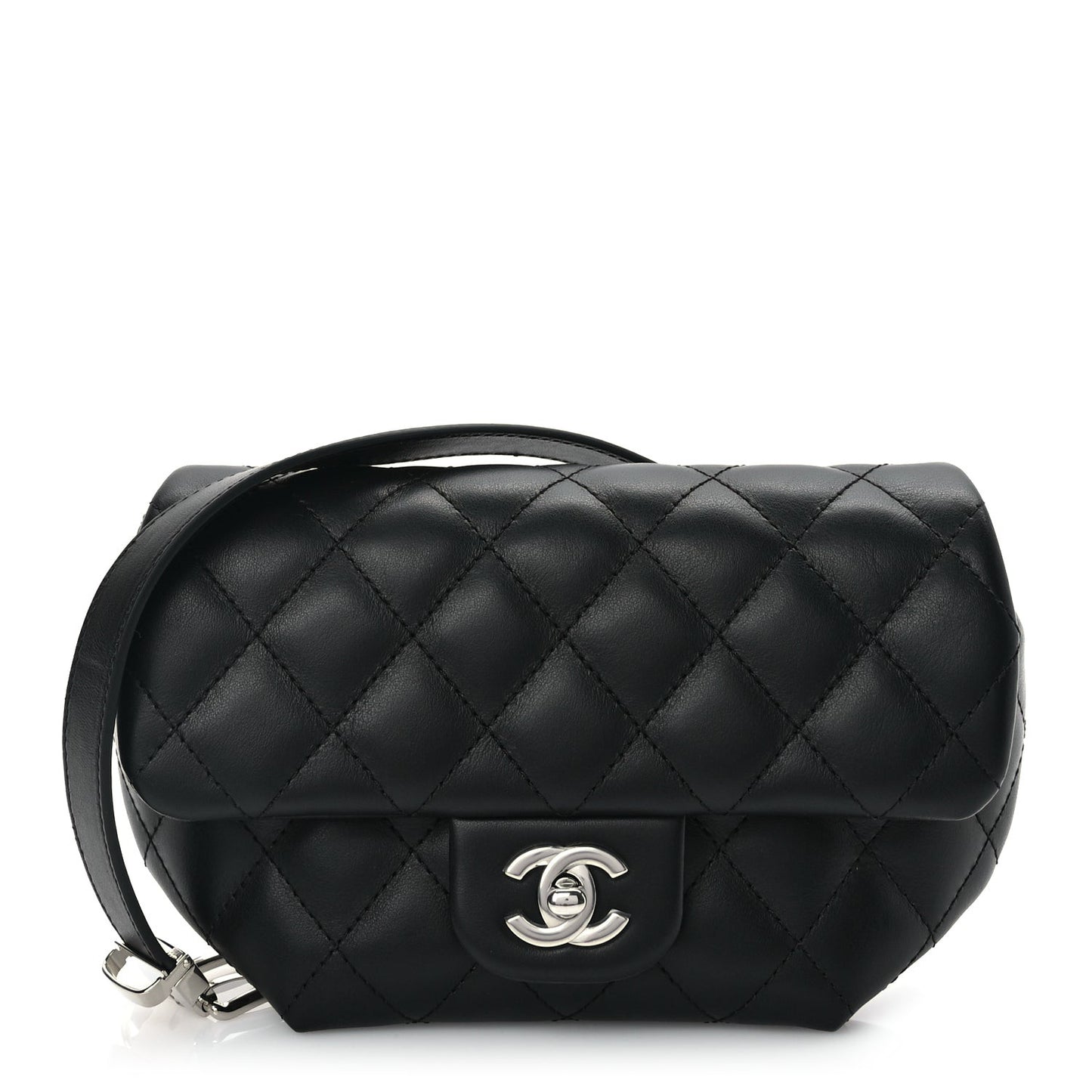 Calfskin Quilted CC Uniform Flap Belt Bag Black