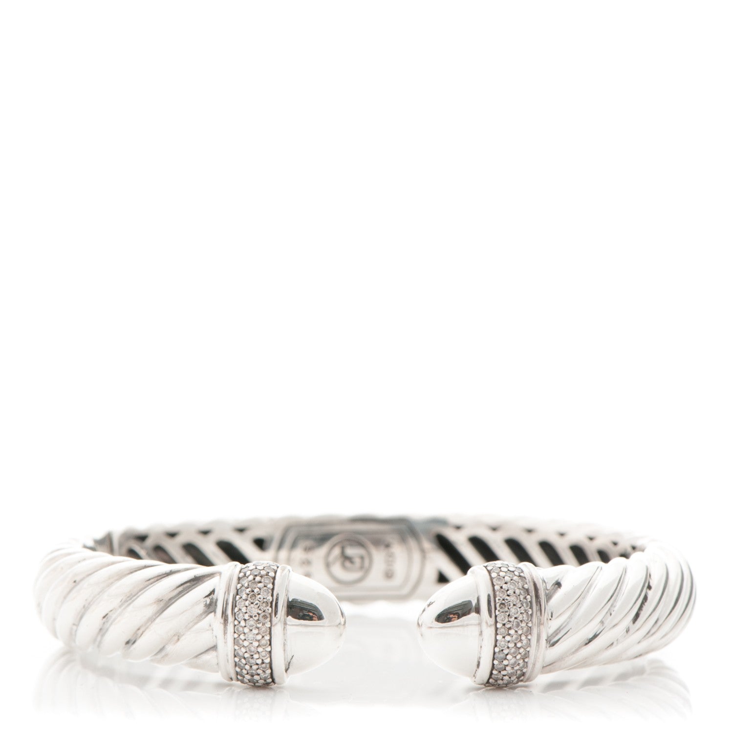 David Yurman Sterling Silver Diamond 10mm Sculpted Cable Bracelet 1 of 4