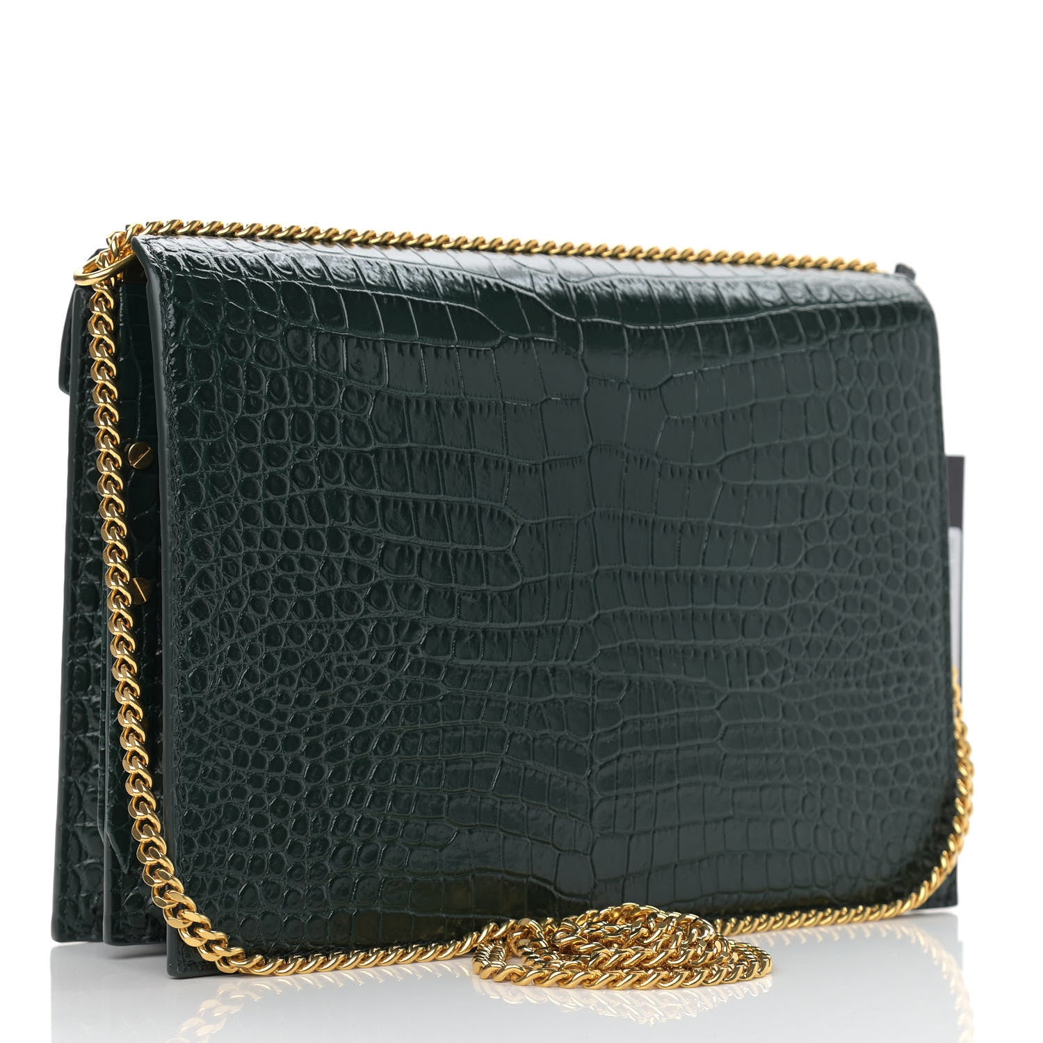 Saint Laurent Calfskin Crocodile Embossed Monogram Cassandra Clasp Bag Dark Mint 3 of 8
