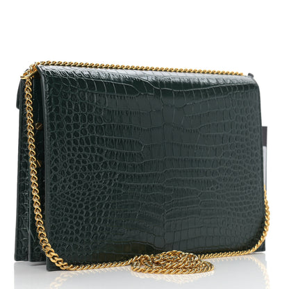 Saint Laurent Calfskin Crocodile Embossed Monogram Cassandra Clasp Bag Dark Mint 3 of 8
