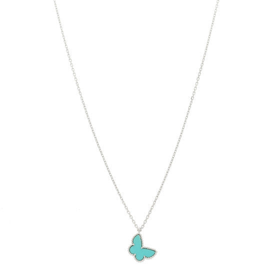 18K White Gold Turquoise Sweet Alhambra Butterfly Pendant Necklace