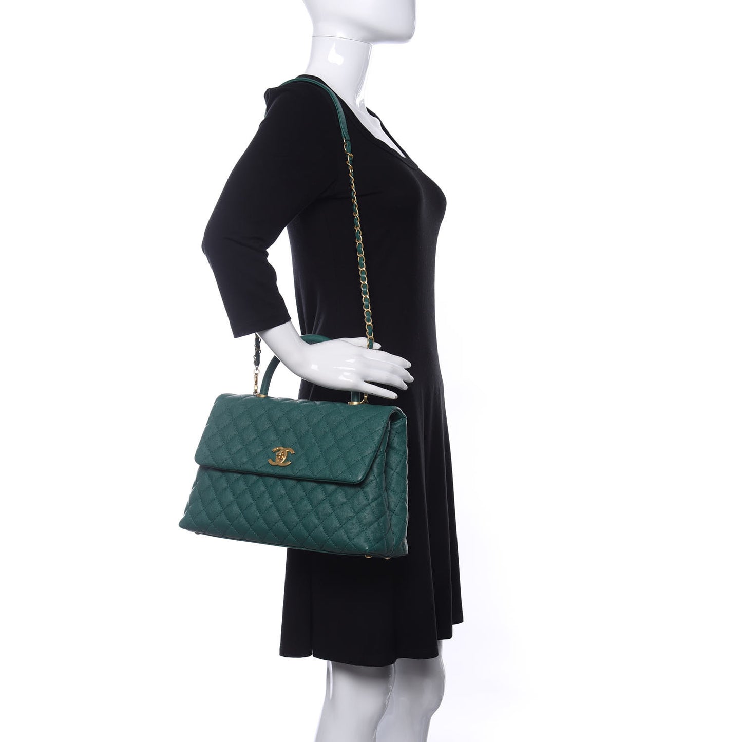 Caviar Quilted Medium Coco Handle Flap Green