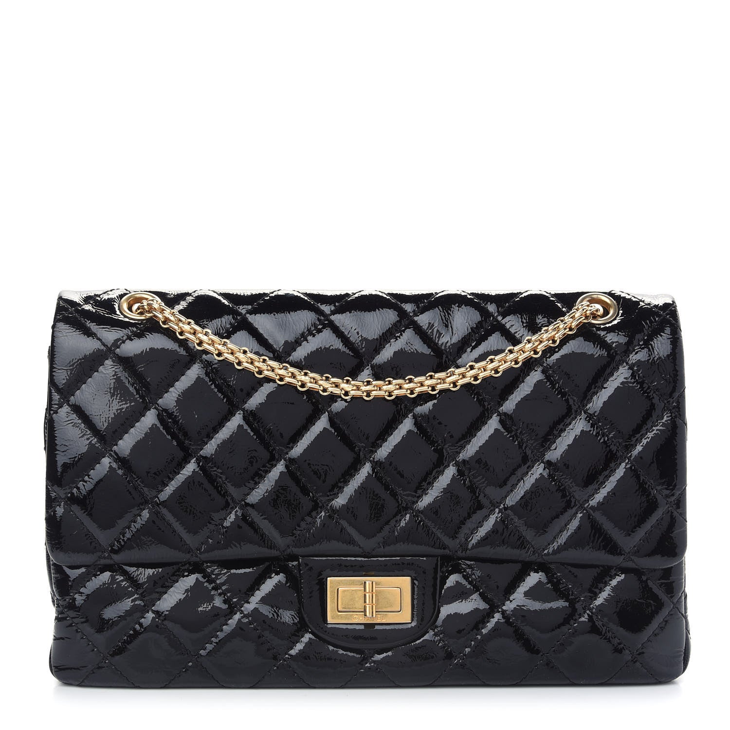 Chanel Distressed Patent Quilted 2.55 Reissue 226 Flap Black 1 of 9
