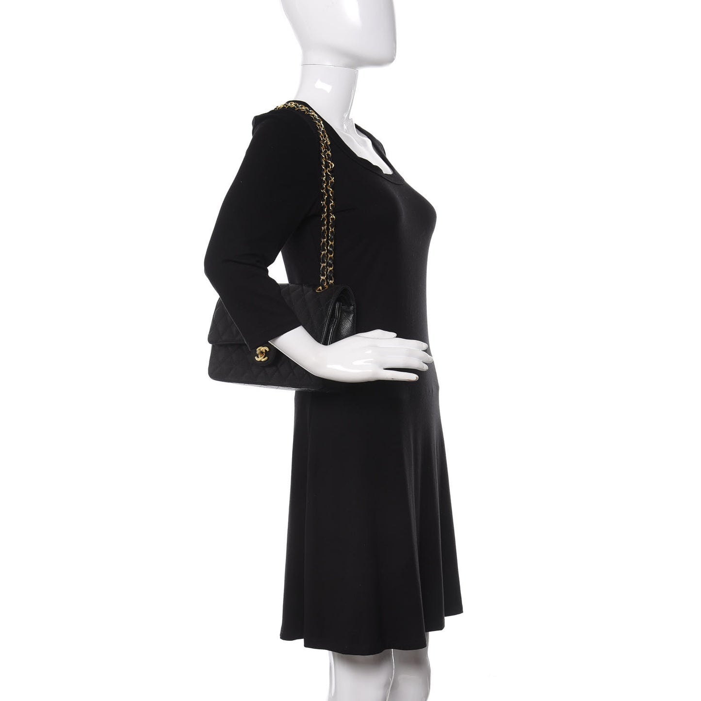 Caviar Quilted Medium Double Flap Black