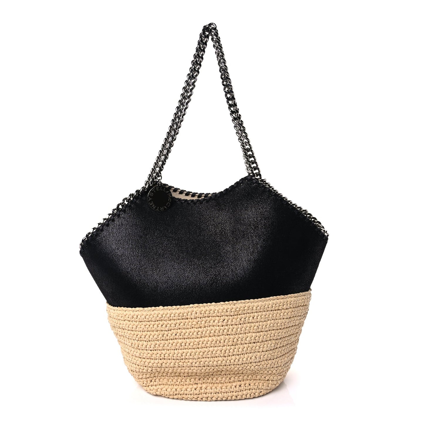 Shaggy Deer Raffia Large Half & Half Tote Bag  Black Natural