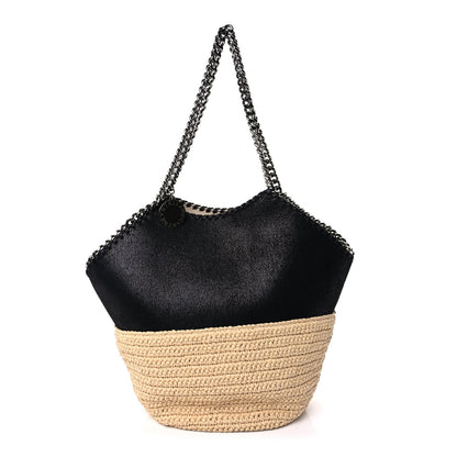 Stella McCartney Shaggy Deer Raffia Large Half & Half Tote Bag  Black Natural 1 of 8