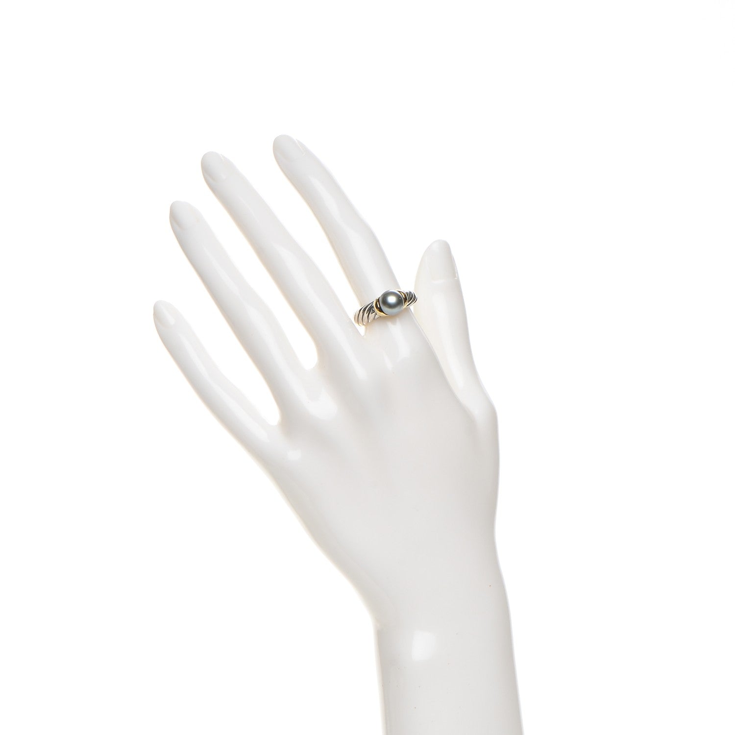 David Yurman Sterling Silver 18K Yellow Gold Tahitian Pearl 8mm Cable Ring 6 2 of 5