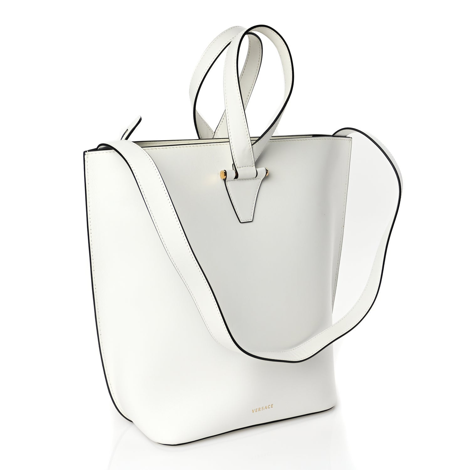 Versace Vitello Large Virtus Bucket Bag Optical White 2 of 9