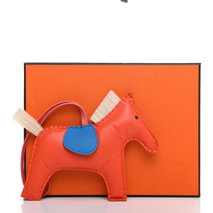 Hermes Milo Lambskin Horsehair Grigri Rodeo Horse GM Bag Charm Orange Poppy Bleu Zanzibar Rose Azalee 5 of 5
