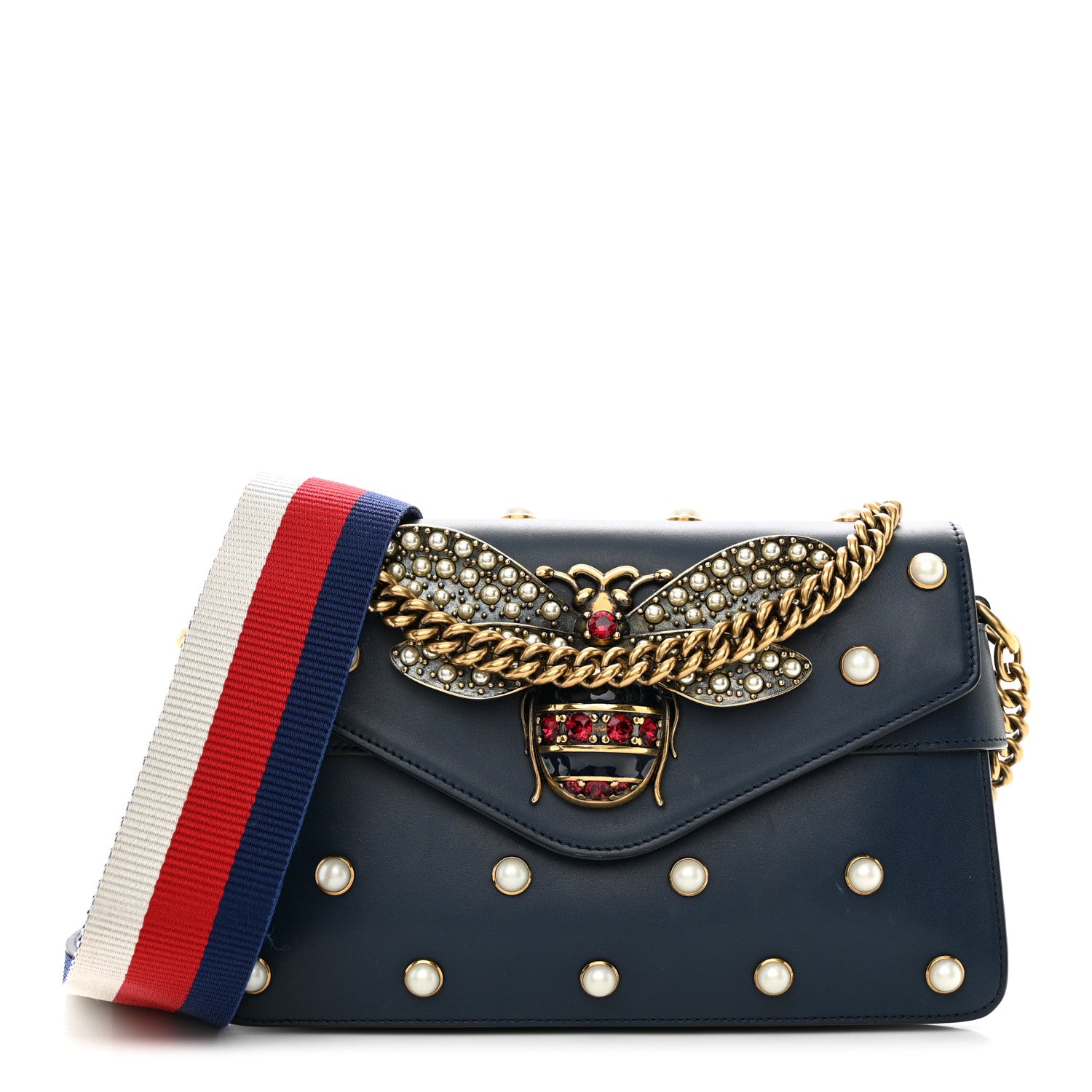 Gucci Nappa Pearl Studded Mini Queen Margaret Broadway Shoulder Bag Blue Agata 1 of 10