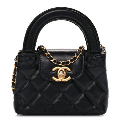 Chanel Shiny Aged Calfskin Quilted Mini Nano Kelly Shopper Black 1 of 9