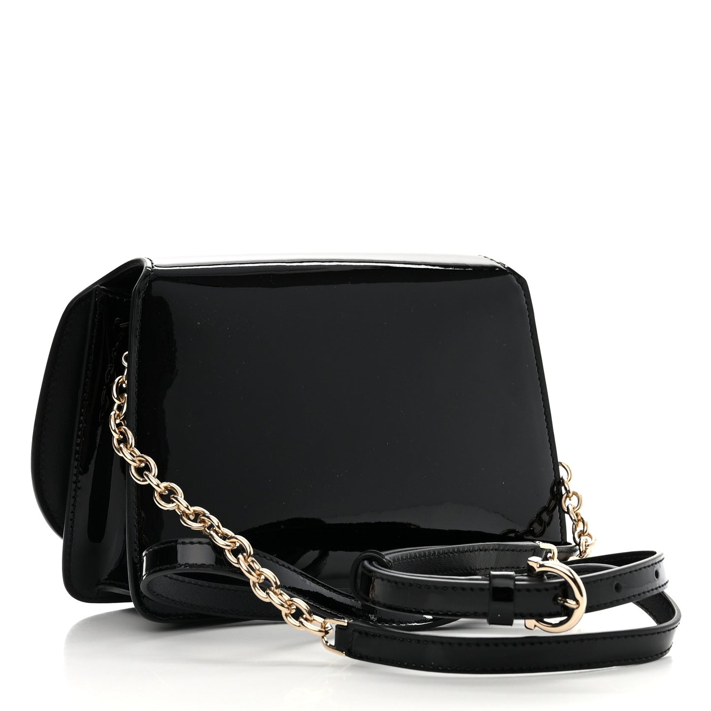 Patent Calfskin Mini Vela Flap Bag Black