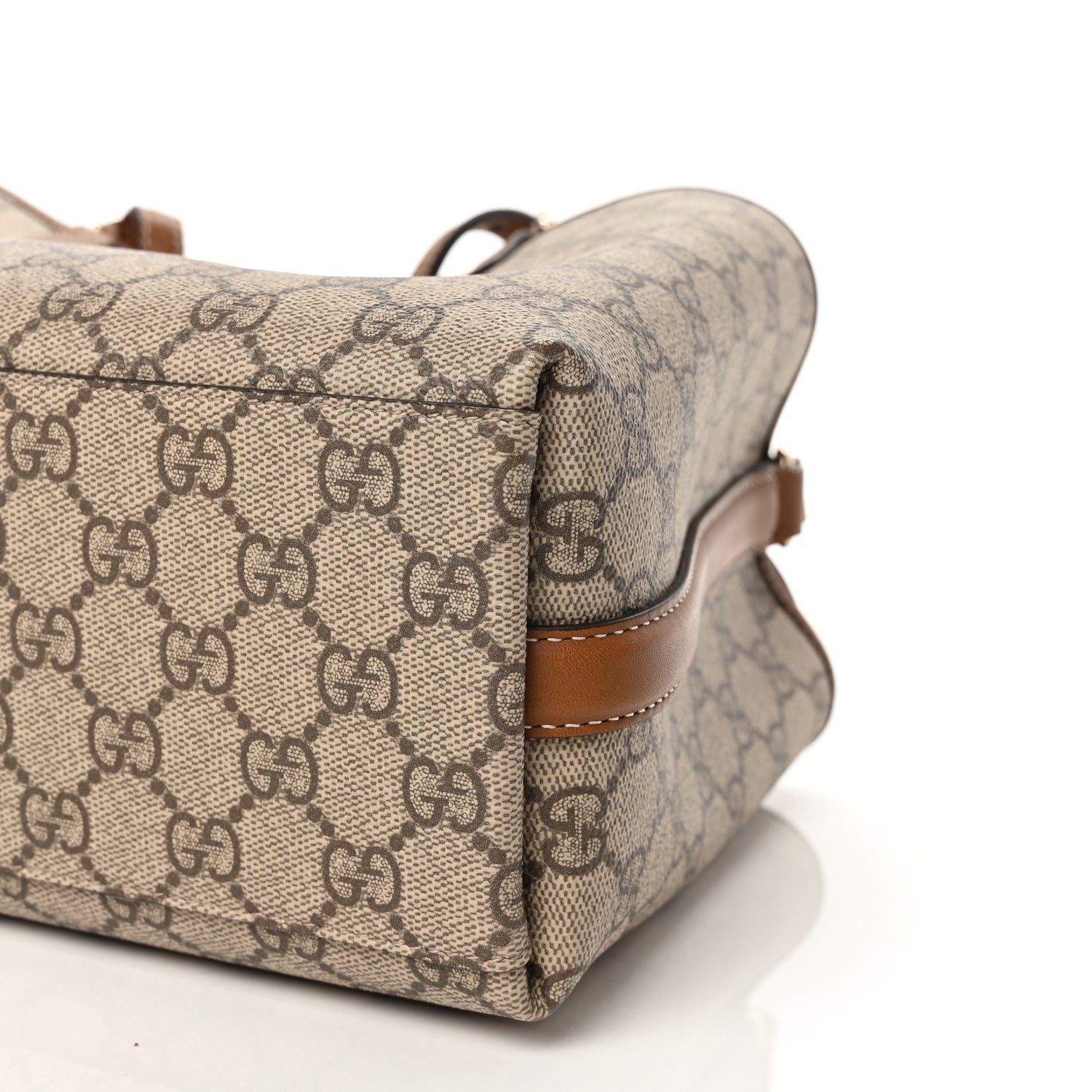 Gucci GG Supreme Monogram Emblem Small Tote Bag Beige Dark Brown 8 of 10