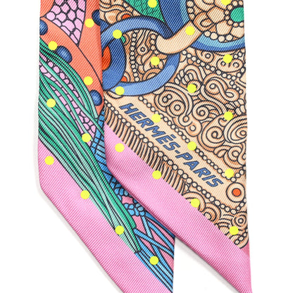 Hermes Silk Selle de Dignitaire Plumetis Twilly Rose Saumon Vert 2 of 4