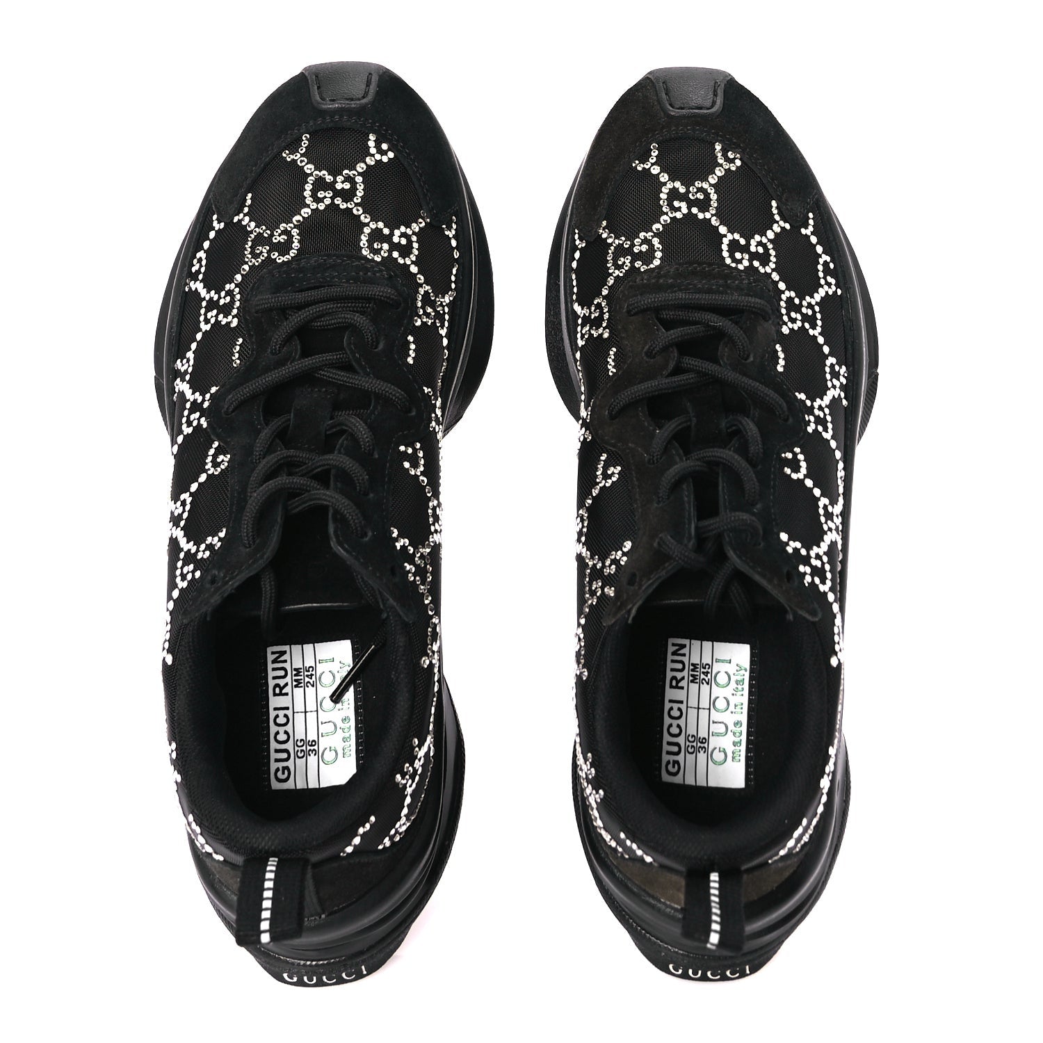 Gucci Mesh Crystal Suede GG Monogram Womens  Run Sneakers 36 Black Silver 5 of 8
