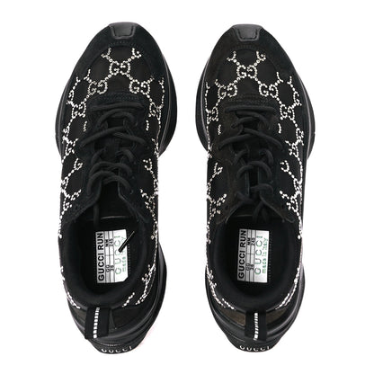 Gucci Mesh Crystal Suede GG Monogram Womens  Run Sneakers 36 Black Silver 5 of 8
