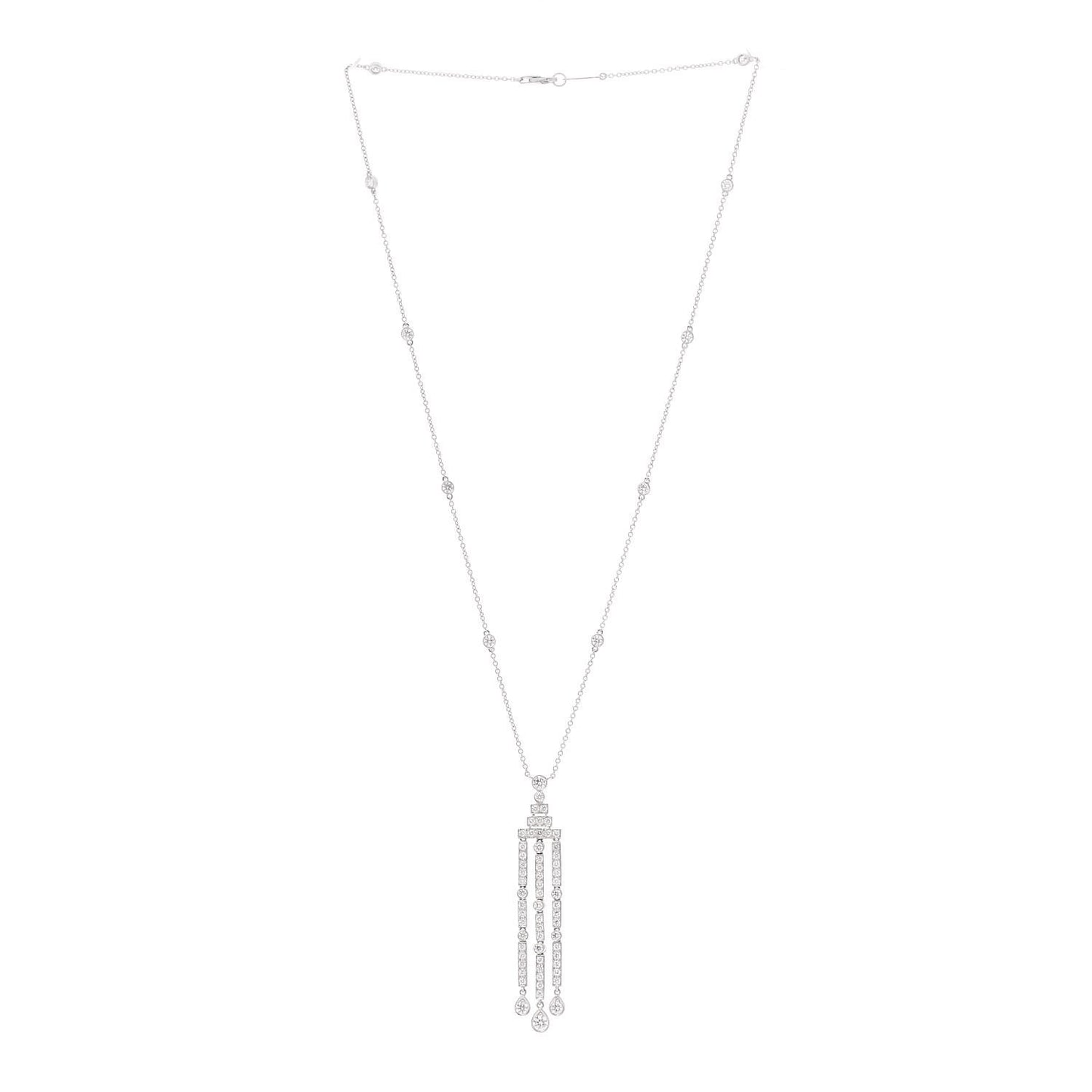 Platinum Diamond Jazz Triple Bar Drop Pendant Necklace