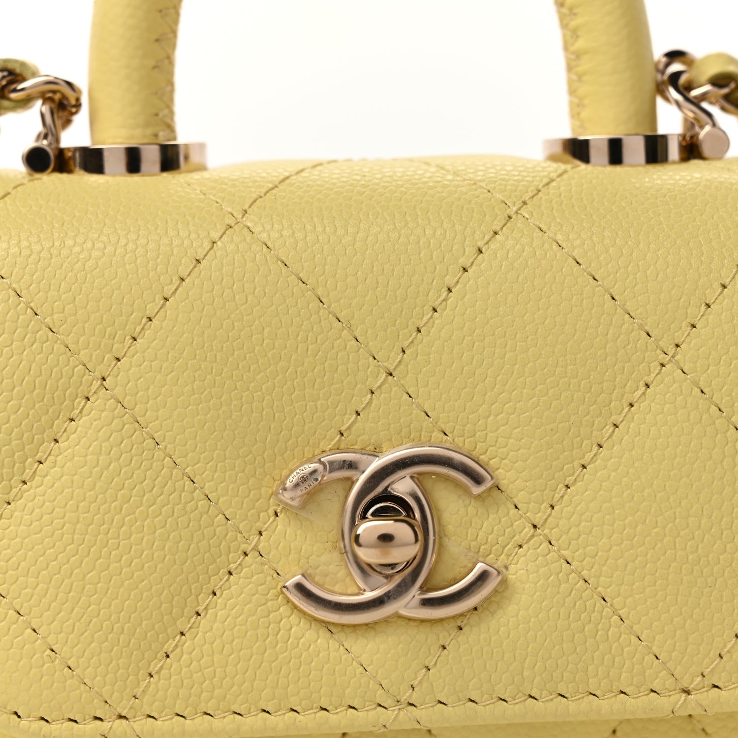 Chanel Caviar Quilted Nano Coco Handle Clutch With Chain Yellow 7 of 7