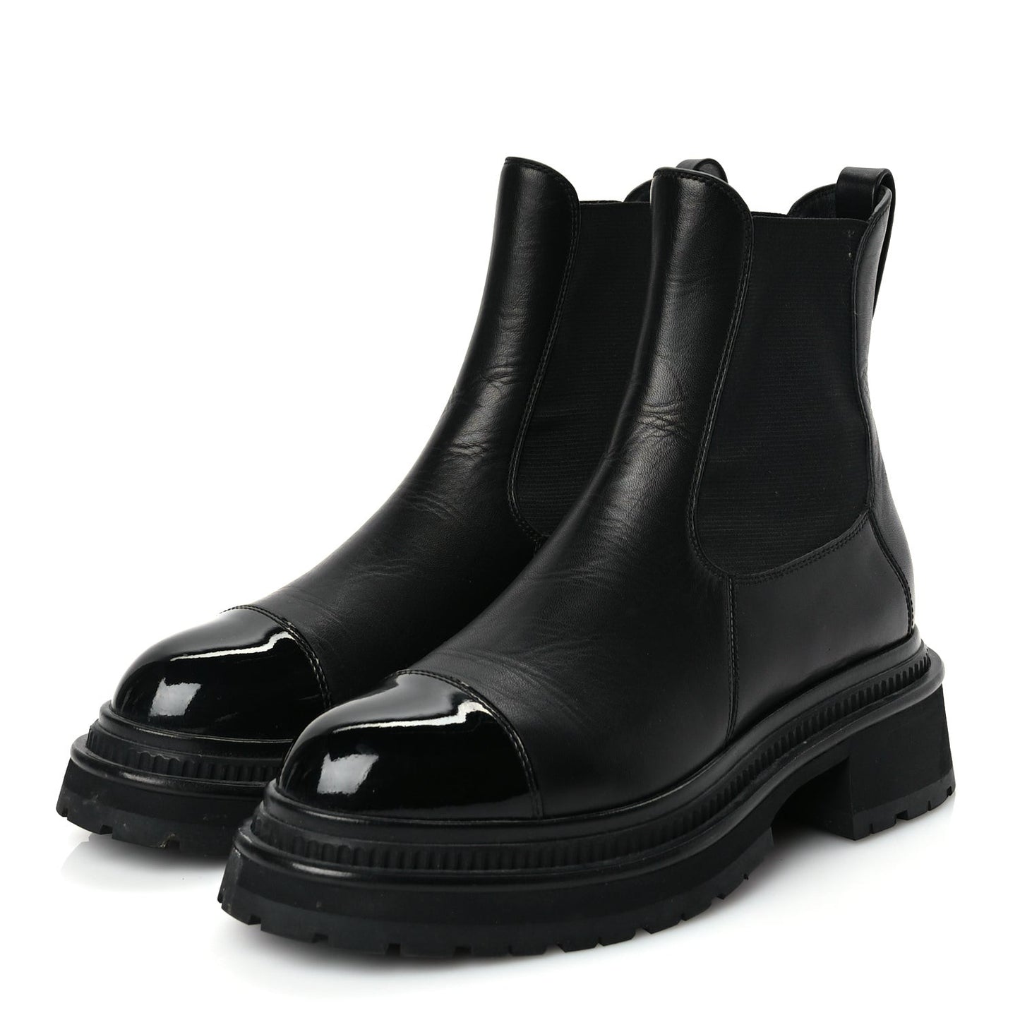 Calfskin Patent Cap Toe Ankle Boots 37 Black