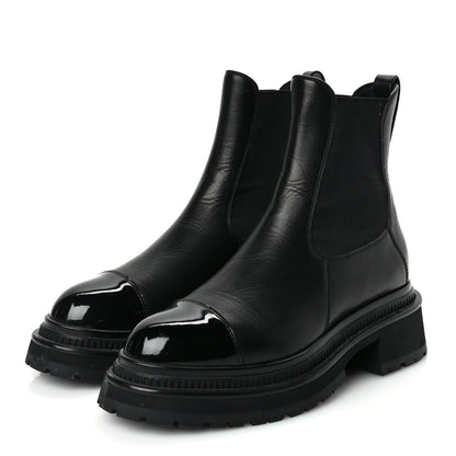 Chanel Calfskin Patent Cap Toe Ankle Boots 37 Black 3 of 6