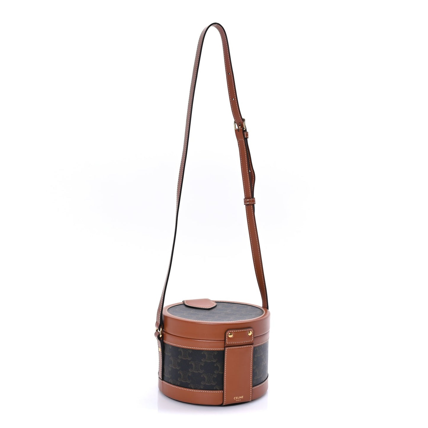Calfskin Triomphe Canvas Medium Tambour Bag Tan