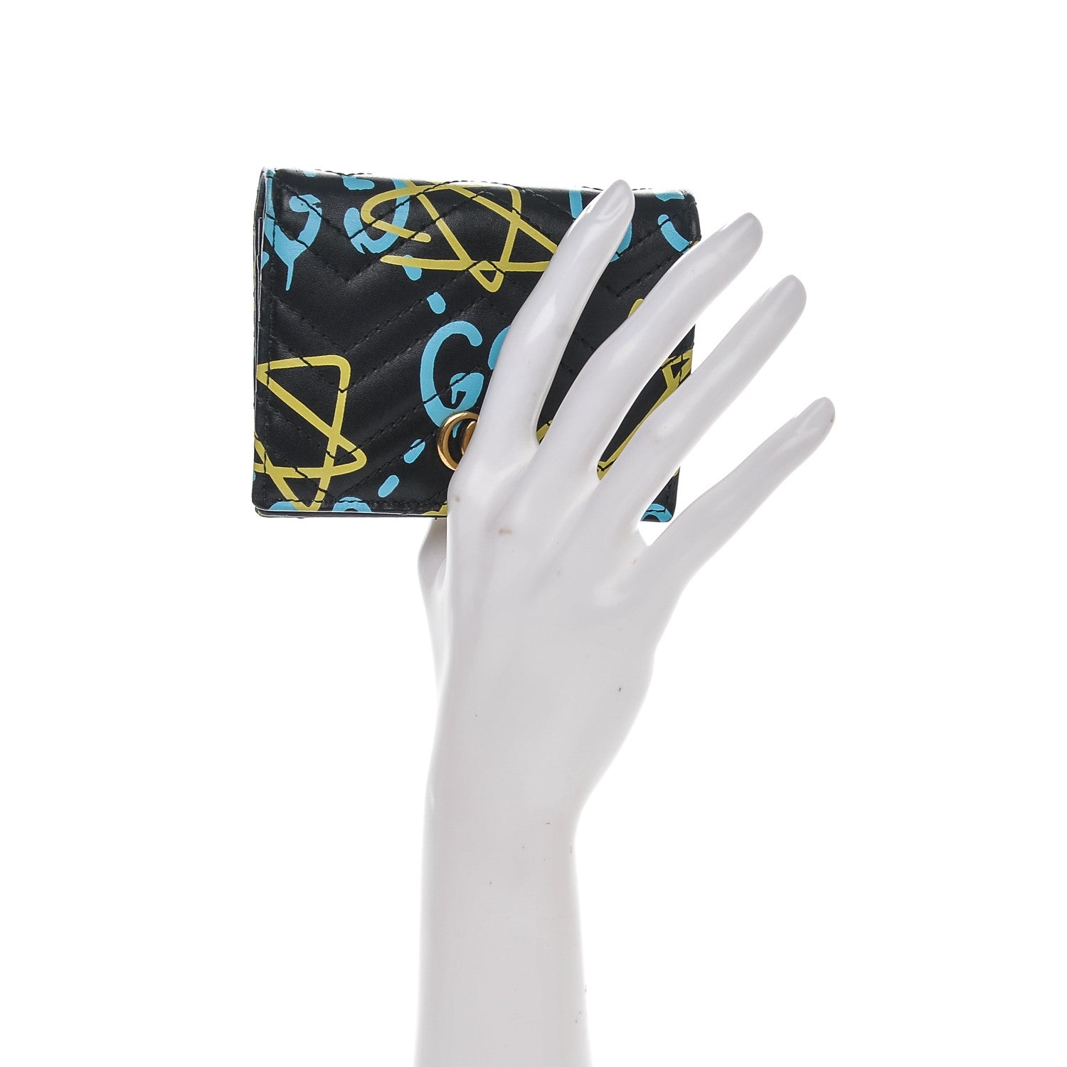 Gucci Calfskin Matelasse GucciGhost GG Marmont Card Case Wallet Black New Acquamarine 2 of 7