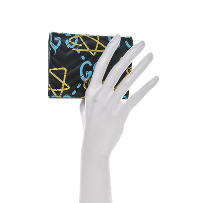 Gucci Calfskin Matelasse GucciGhost GG Marmont Card Case Wallet Black New Acquamarine 2 of 7