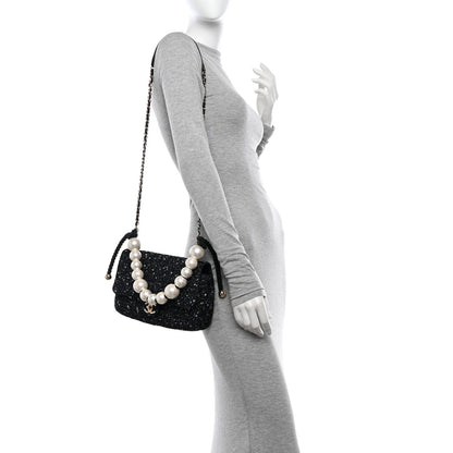 Chanel Tweed Medium Pearl Handle Flap Black Ecru 2 of 7