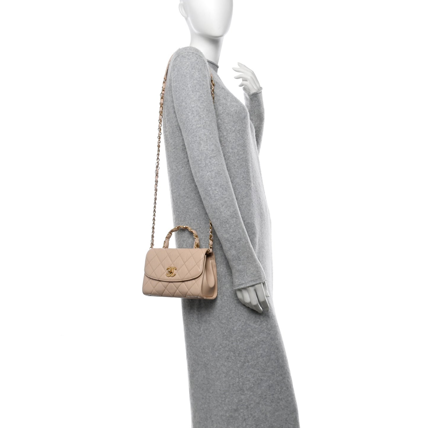 Crumpled Lambskin Quilted Mini CC Links Top Handle Flap Beige