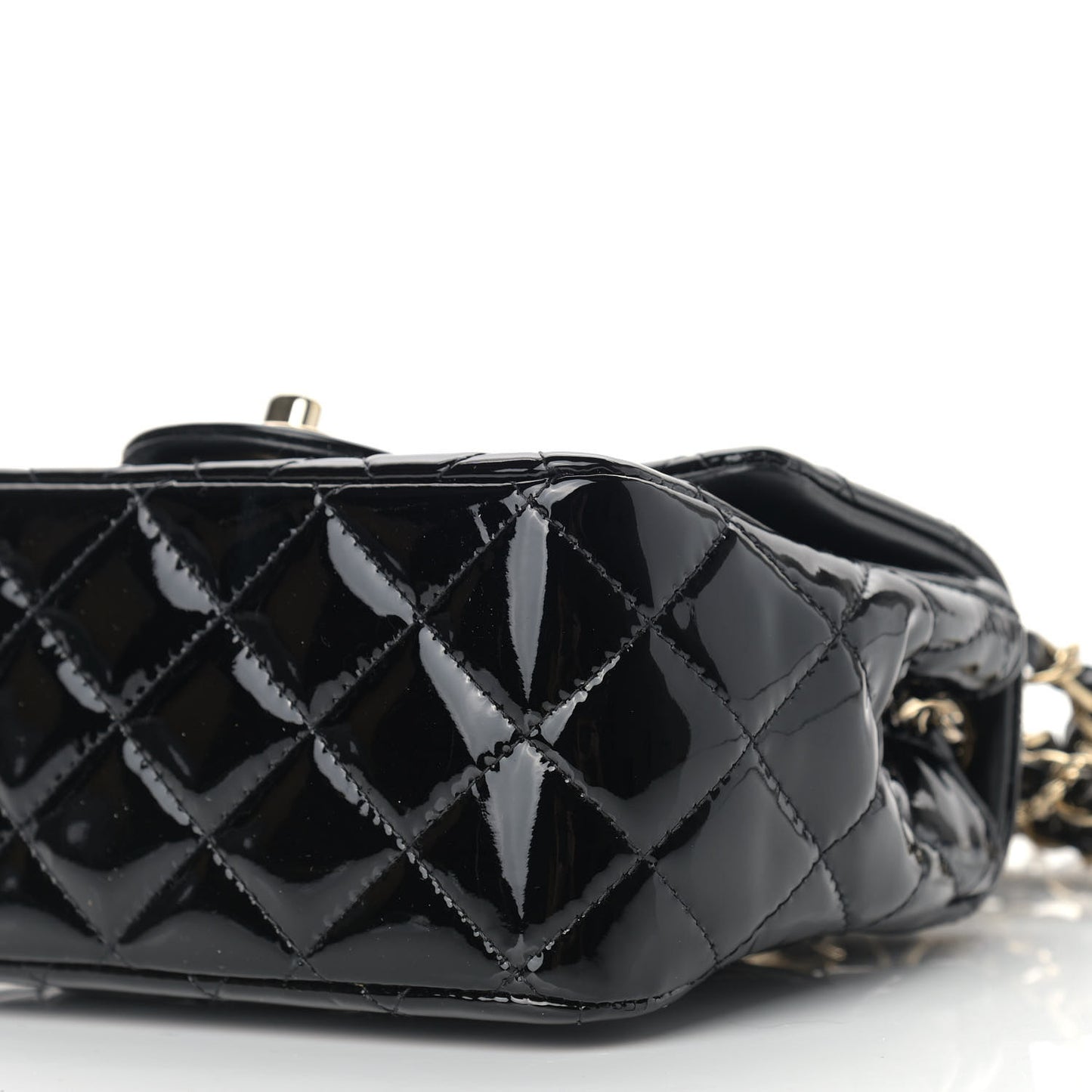 Patent Calfskin Quilted Mini Square Flap Black