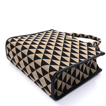 Prada Jacquard Saffiano Triangolo Symbole Embroidered Small Tote Black Corda Beige 9 of 9