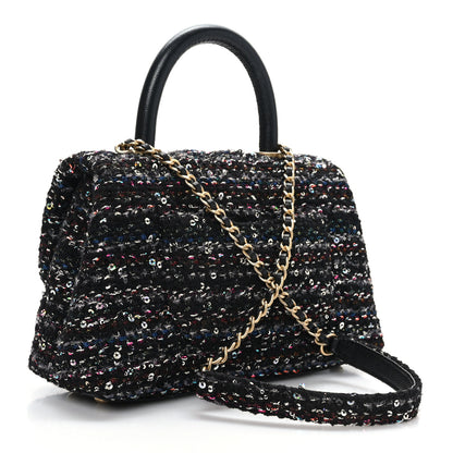 Chanel Tweed Sequin Mini Coco Handle Flap Black 3 of 9