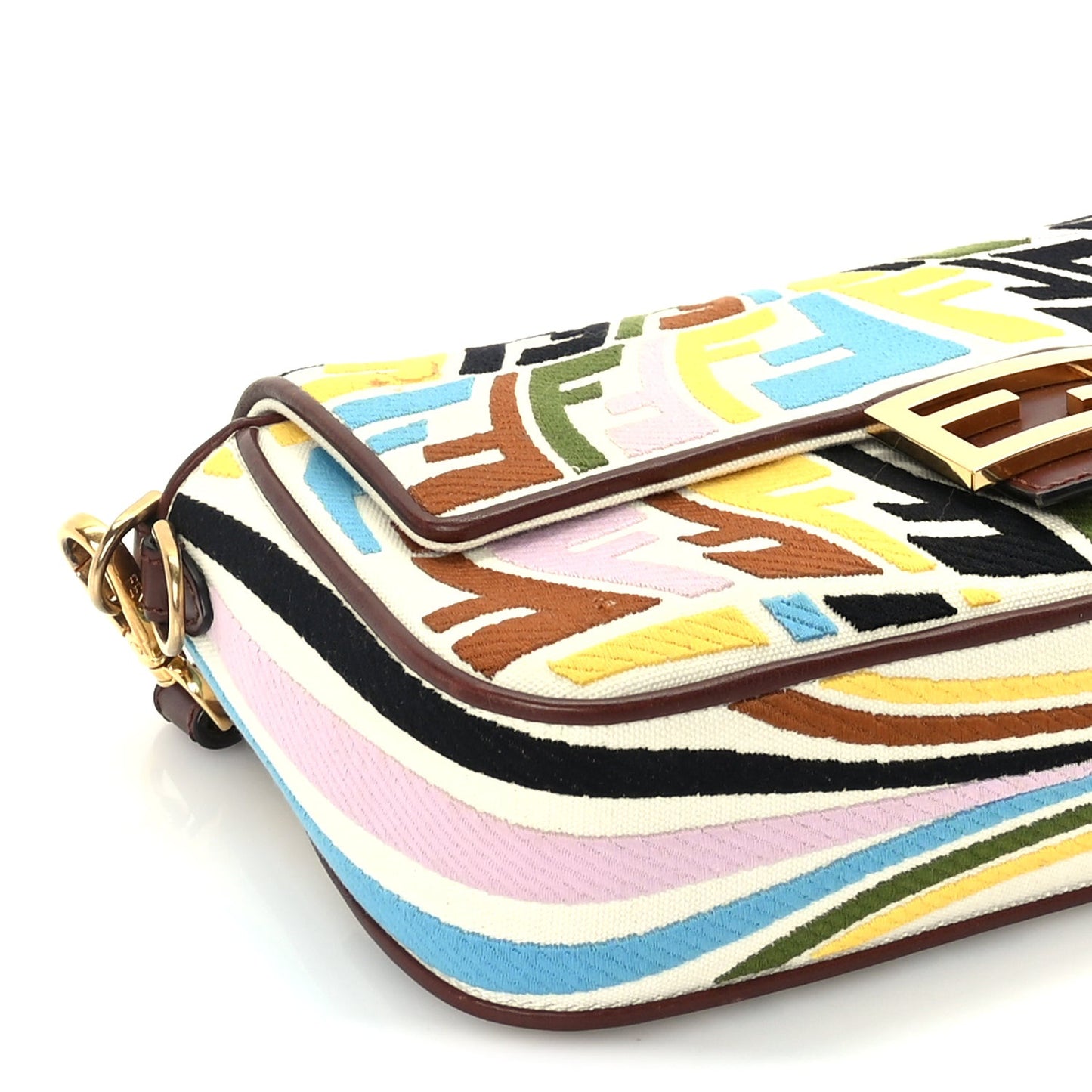 X SARA COLEMAN Canvas Vitello King Seta FF Fish Eye Embroidered Baguette  Grezzo Multicolor Ghianda