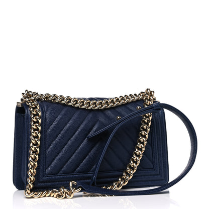 Chanel Caviar Chevron Quilted Medium Boy Flap Navy 3 of 11