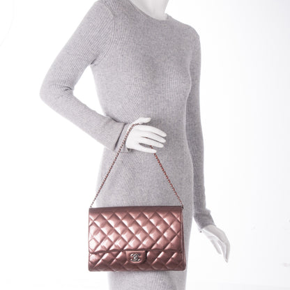 Chanel Striated Patent Quilted Clutch With Chain Flap Dark Pink 2 of 8