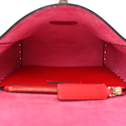 Valentino Garavani Pebbled Calfskin Rockstud Flip Lock Flap Messenger Raspberry 6 of 12