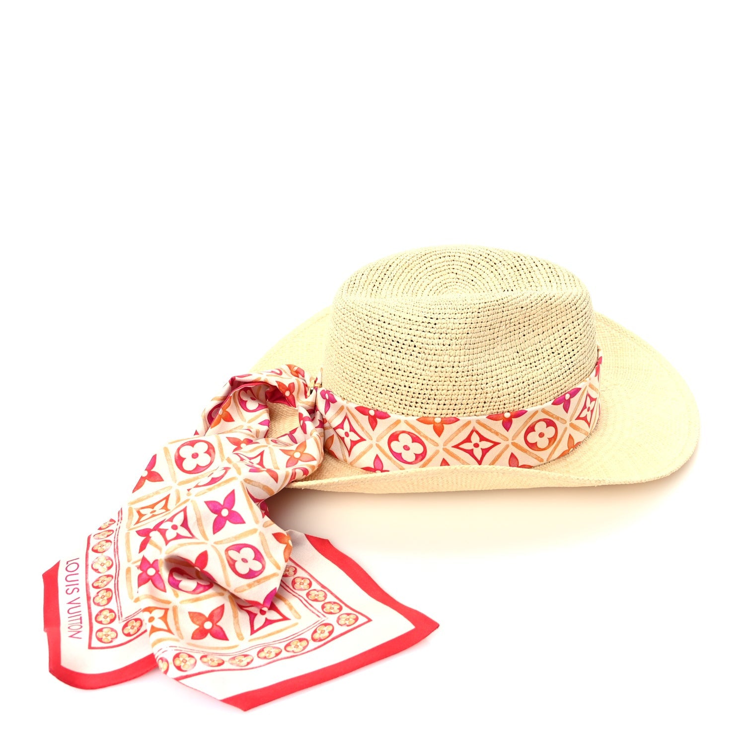 Louis Vuitton Raffia Tiles By The Pool Panama Fedora S Natural Coral 8 of 9