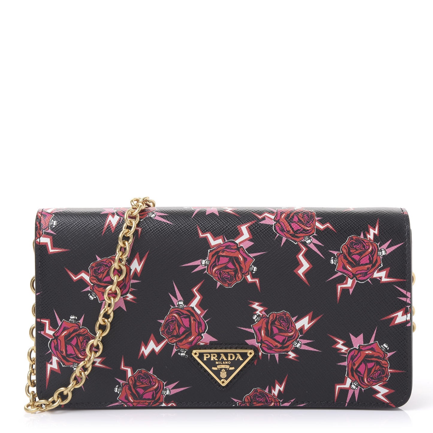 X UNIVERSAL STUDIOS Saffiano Frankenstein Rose Chain Wallet Lacca