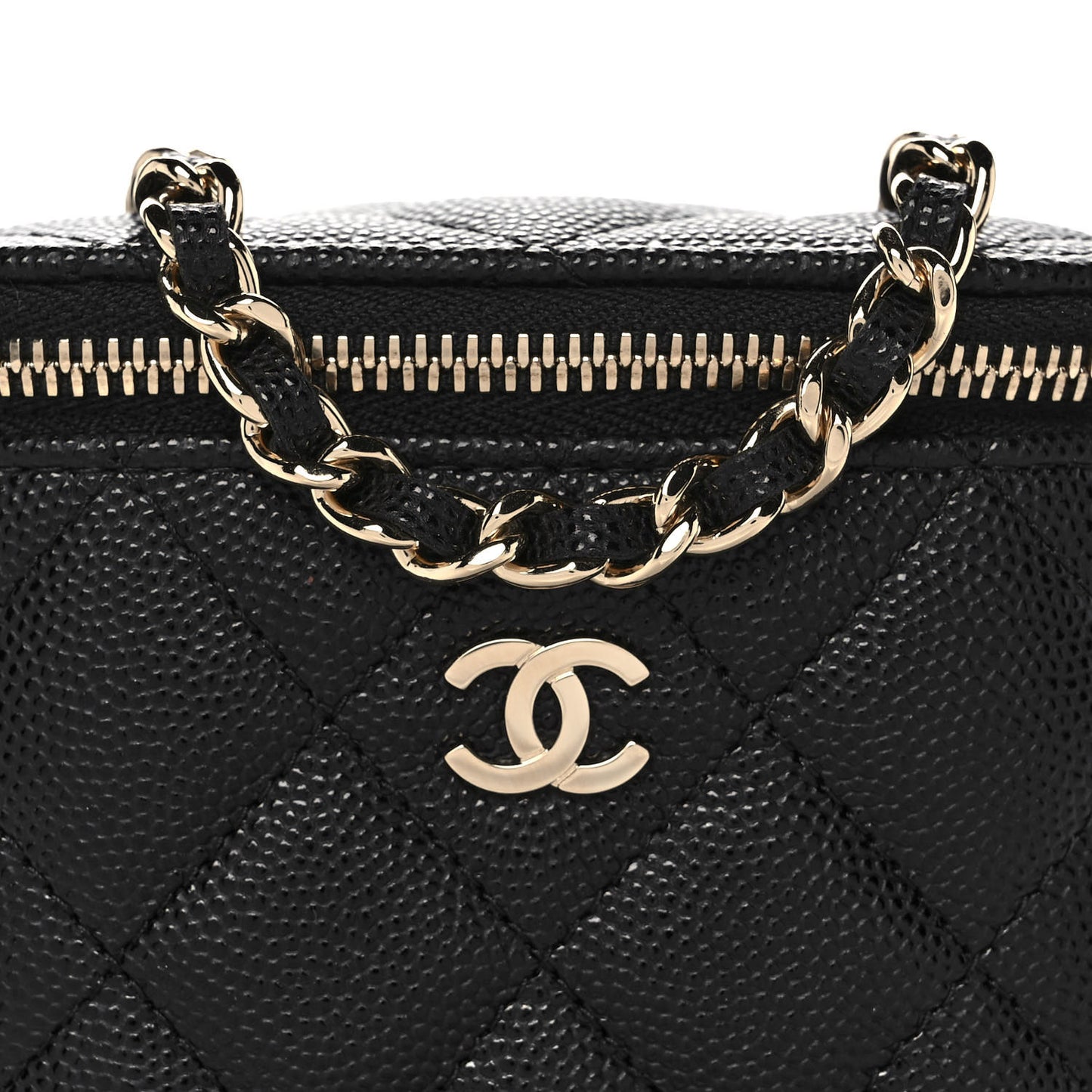 Caviar Quilted Mini Vanity Case With Chain Black