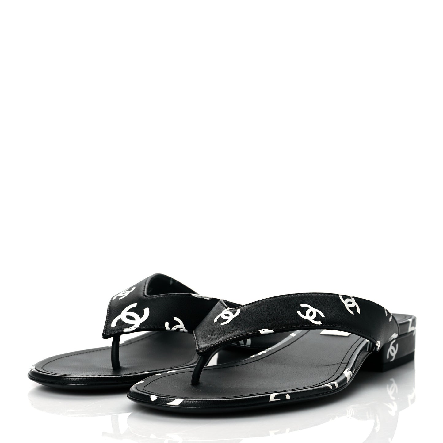 Lambskin Printed CC Thong Sandals 38.5 Black White