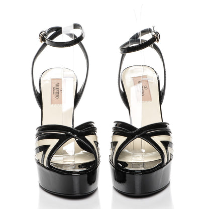 Valentino Garavani Patent Chevron Shiny Fever Ankle Strap 85/115mm Platform Sandals 37 Light Ivory Black 2 of 7