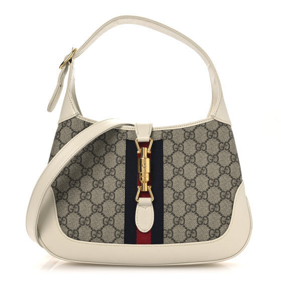 Gucci GG Supreme Monogram Azalea Calfskin Web Small Jackie 1961 Hobo Beige Ebony Mystic White 1 of 1