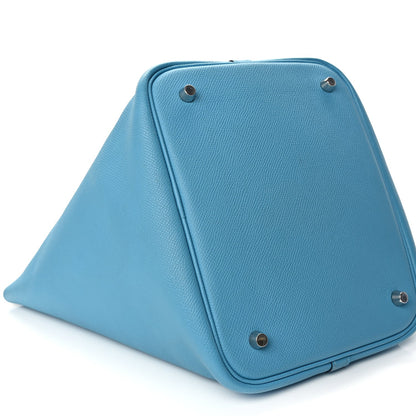 Hermes Epsom Tressage De Cuir Picotin Lock 22 MM Bleu du Nord Rouge Coeur Bleu du Nord 7 of 11