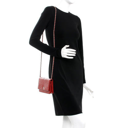 Chanel Lambskin Camellia Embossed Wallet On Chain WOC Dark Red 2 of 10