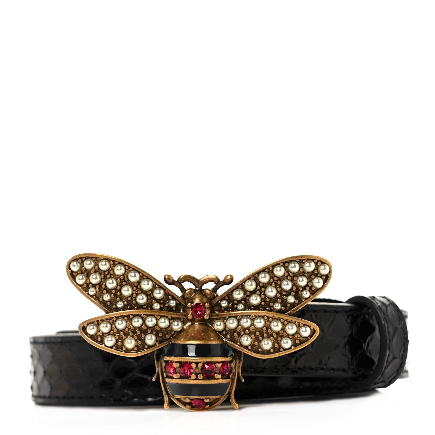 Gucci Python Queen Margaret Bee Belt 80 32 Black 1 of 4