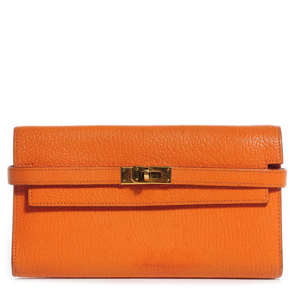 Hermes Chevre Mysore Kelly Longue Wallet Orange 1 of 18