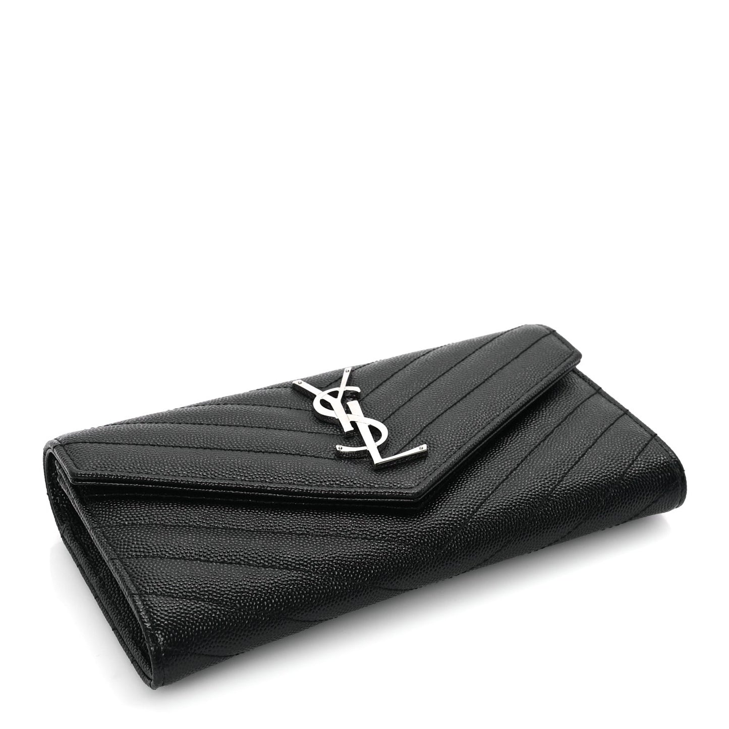 Grain De Poudre Matelasse Chevron Monogram Flap Wallet Black